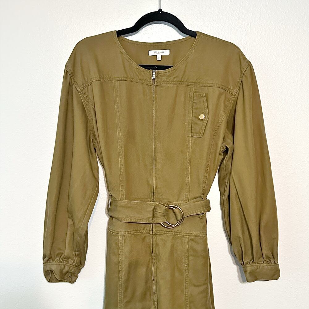 Madewell Tencel Twill Tapered Belted Golden Spinach Jumpsuit Women's Size Large - Picture 3 of 16